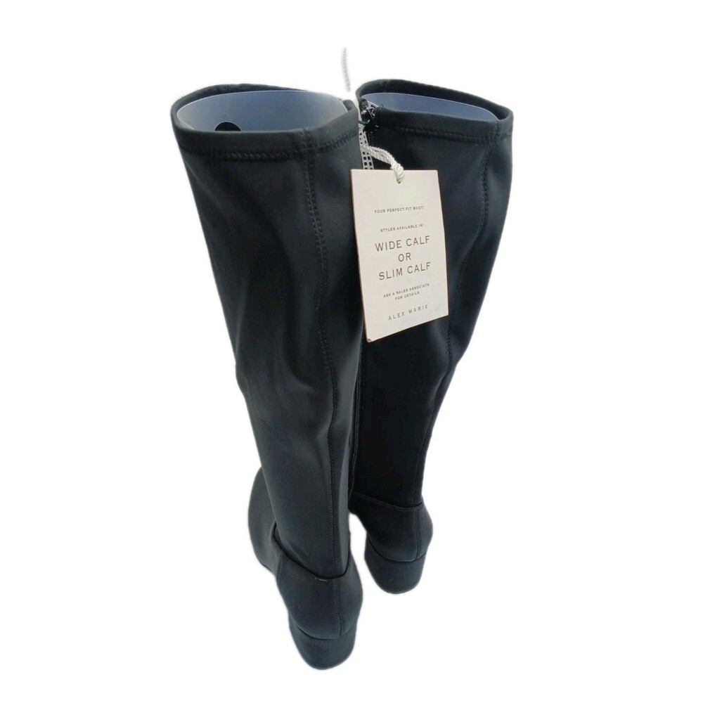 NEW- Size 7.5M Womens Alex Marie Zip Up Knee High Boots Chunk Heel Fabric Black - Picture 2 of 9